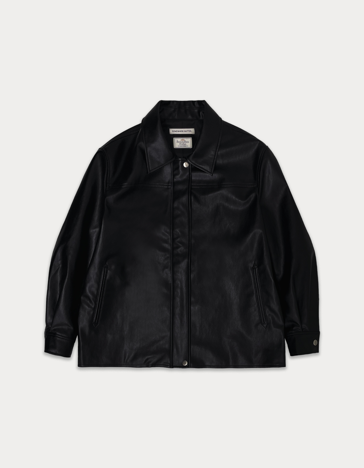 Half line leather jacket - black